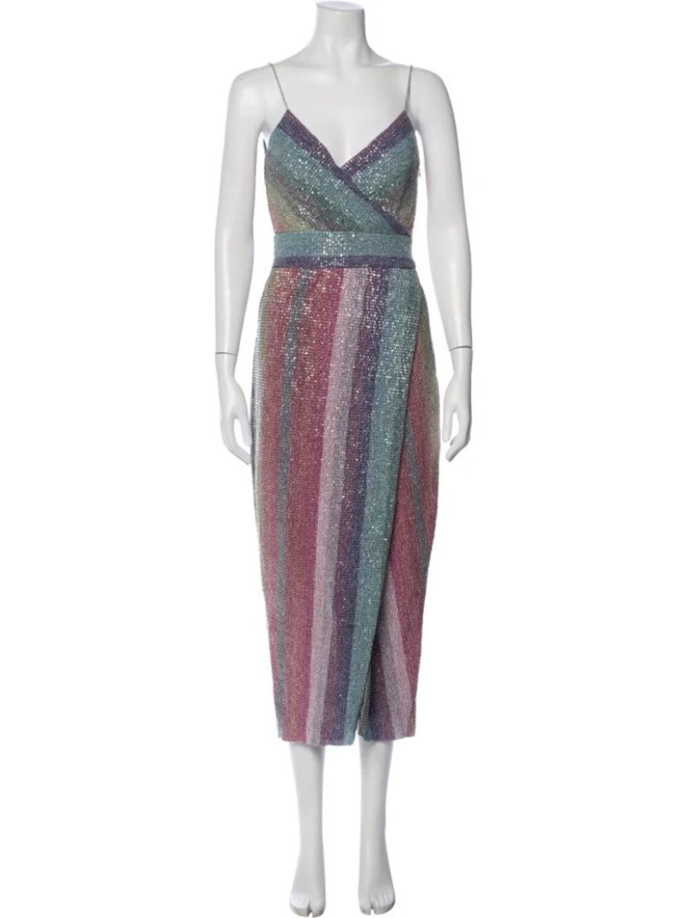 Metallic Sequined Sparkly Sleeveless Wrap Dress